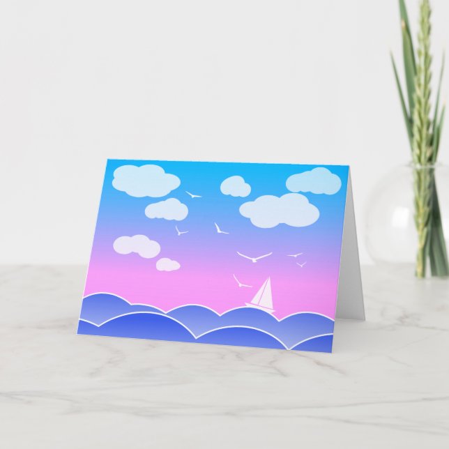 Carte "Little Sailor" - Bleu Océan Bleu Clouds blancs (Devant)