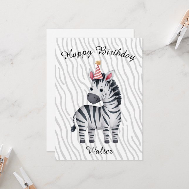 Carte Little Zebra birthday card for child (Devant/Arrière en situation)