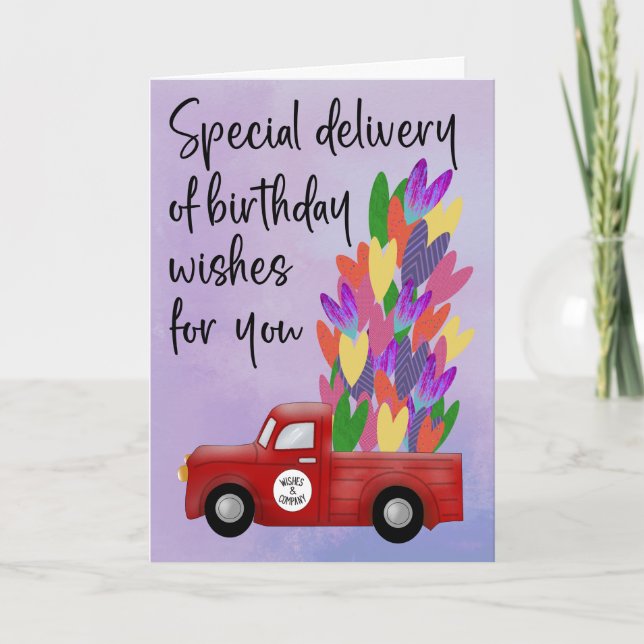 Carte Livraison d'anniversaire Camion de coeur (Devant)