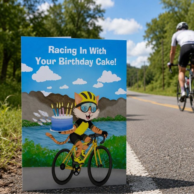 Carte Livraison de gâteau d'anniversaire de vélo de chat (Créateur téléchargé)
