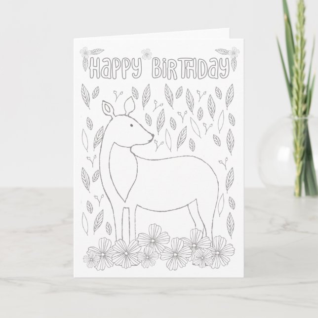 Carte Livre de coloriage de cerfs de bois Anniversaire (Devant)