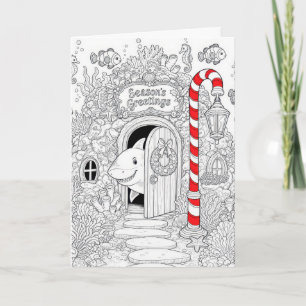 Carte Livre de coloriage de Noël avec requin