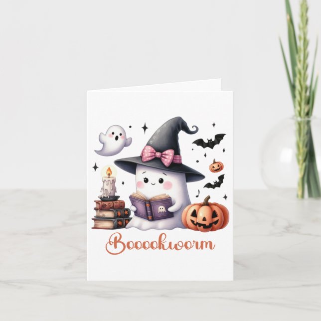 Carte Livre de lecture de fantôme Coquette Bow Halloween (Devant)