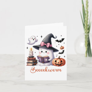 Carte Livre de lecture de fantôme Coquette Bow Halloween