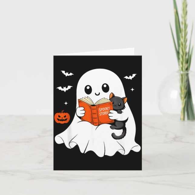 Carte Livre de lecture fantôme Costume d'Halloween Chat  (Devant)