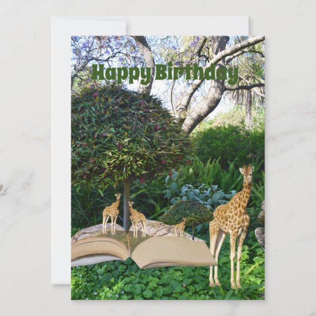 Carte Livre d'histoire Giraffe Anniversaire, (Devant)