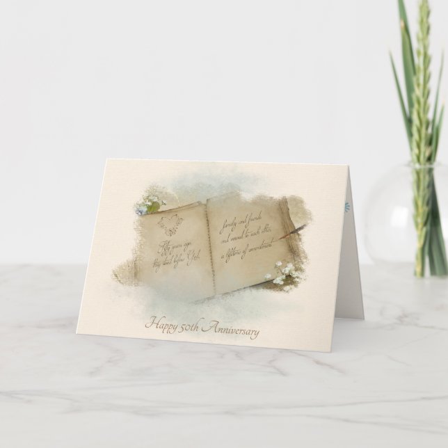 Carte livre vintage ouvert pour le 50e anniversaire (Devant)