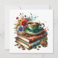 Livres anciens, fleurs et café