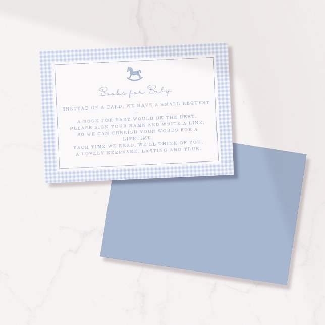 Carte Livres Cheval à Bascule Gingham Bleu pour Bé (Créateur téléchargé)