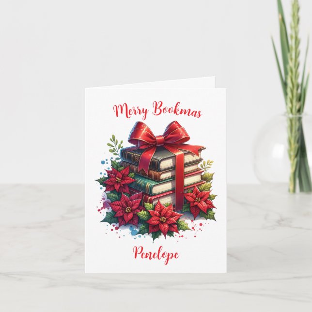 Carte Livres personnalisés et Poinsettias Joyeux Livres (Devant)