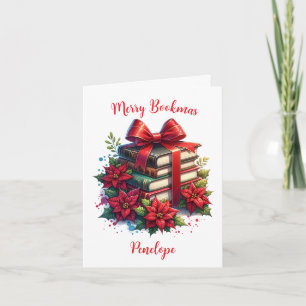Carte Livres personnalisés et Poinsettias Joyeux Livres