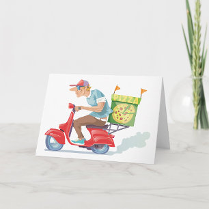 Carte Livreur de pizza sur scooter rouge
