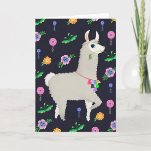 Carte Llama aux fleurs Anniversaire