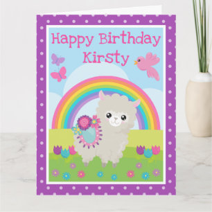 Carte Llama de printemps floral et anniversaire arc-en-c