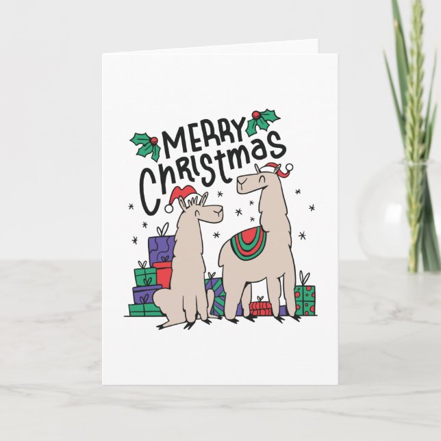 CARTE LLAMAS DE NOËL AVEC CHAPEAUX (Devant)