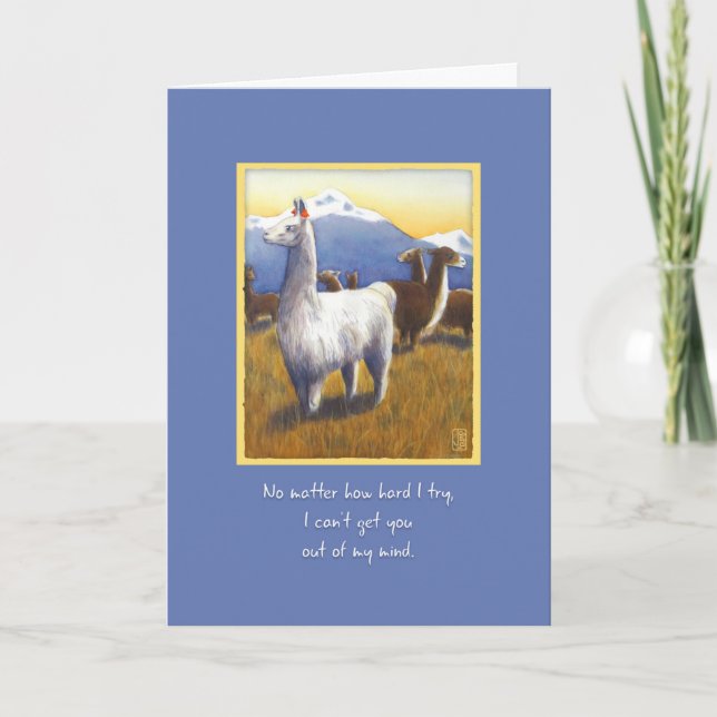Carte Llamas sur la pensée romantique bleue de vous (Devant)