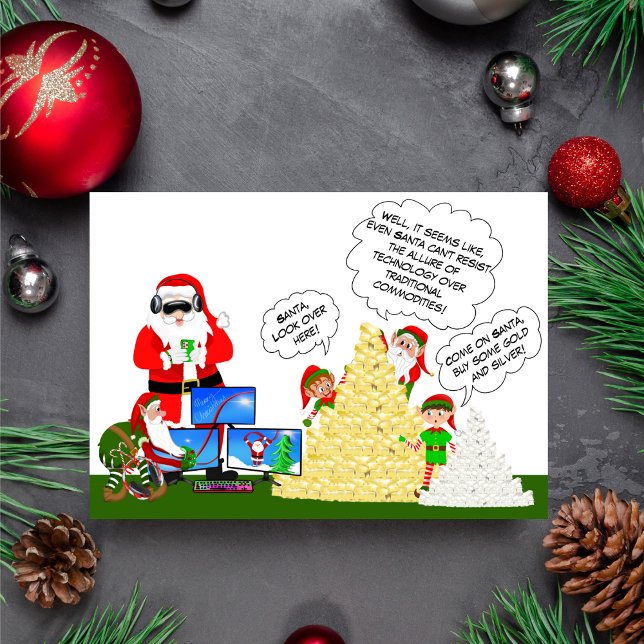 Carte L'obsession de Santa pour la technologie : les mat (A funny Xmas card for the Wall Street guru!)