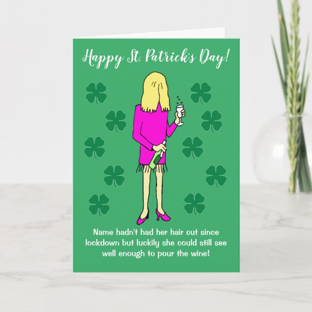 Carte Lockdown Woman Drinking Wine St Patricks Day Card (Devant)