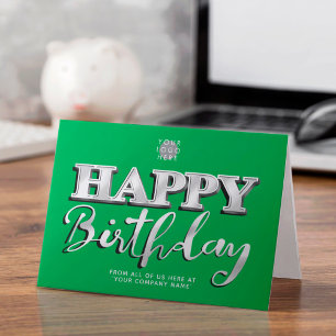 Carte Logo Argent 3d Vert brillant Business Anniversaire