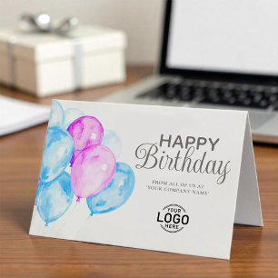 Carte Logo Bleu violet Ballons Entreprise Joyeux anniver