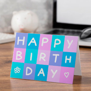 Carte Logo Blue Pink Simple Business Joyeux Anniversaire