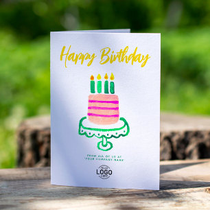 Carte Logo Business Simple Green Pink Cake Anniversaire