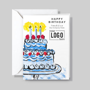 Carte Logo Corporate Bleu Artistique Anniversaire Gâteau