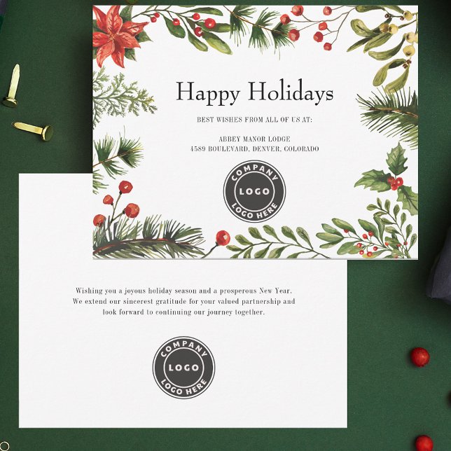 Carte Logo d'affaires moderne Noël Vacances vertes (Modern Business Logo Christmas Greenery Holidays Card)