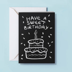 Carte Logo Dessiné à la Main Gâteau Simple Noir Blanc An