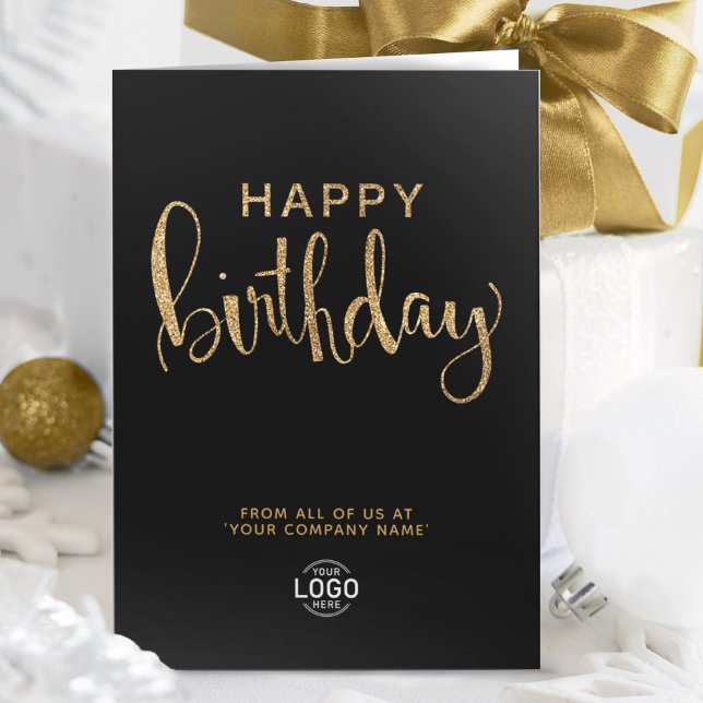 Carte Logo Elégant Faux Gold Black Joyeux Anniversaire (Créateur téléchargé)