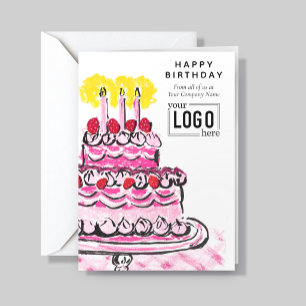 Carte Logo Entreprise Rose Gâteau Anniversaire Crayon Ar