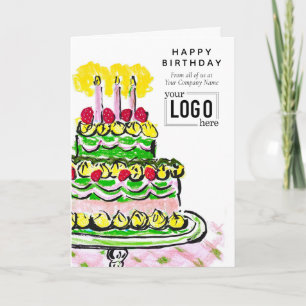 Carte Logo Entreprise Vert Rose Gâteau Artistique Annive