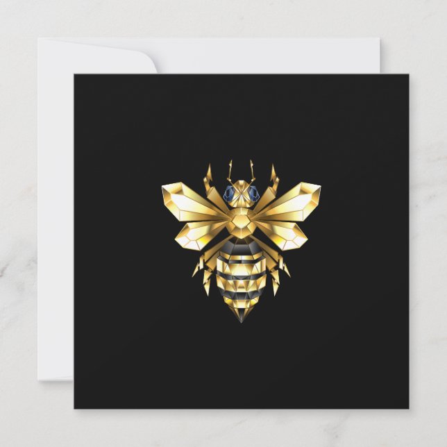 Carte Logo Faux Gold Foil Bee Polygonal sur Noir (Devant)