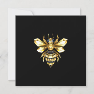 Carte Logo Faux Gold Foil Bee Polygonal sur Noir
