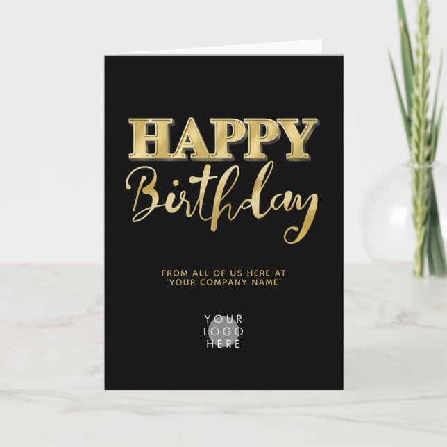 Carte Logo Faux Gold Lettres Business Anniversaire Noir (Devant)