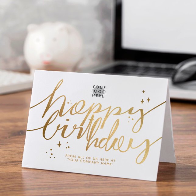 Carte Logo Faux Gold Script à la main Anniversaire Blanc (Créateur téléchargé)
