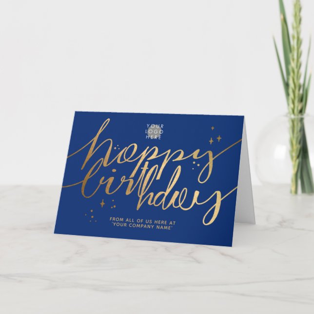 Carte Logo Faux Gold Script à la main Marine Bleu Annive (Devant)