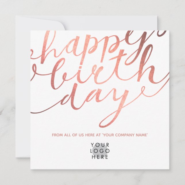 Carte Logo Faux Rose Gold Stylish Letting Anniversaire (Devant)