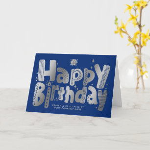 Carte Logo Fun Argent manuscrit Marine Bleu Anniversaire