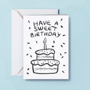 Carte Logo Gâteau Dessiné à la Main Simple Noir Blanc An