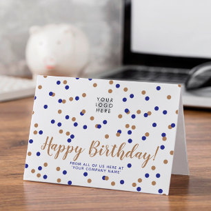 Carte Logo Personnalisé Blue Gold Confetti Joyeux annive