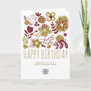 Carte Logo personnalisé Bourgogne Gold Flowers Joyeux an