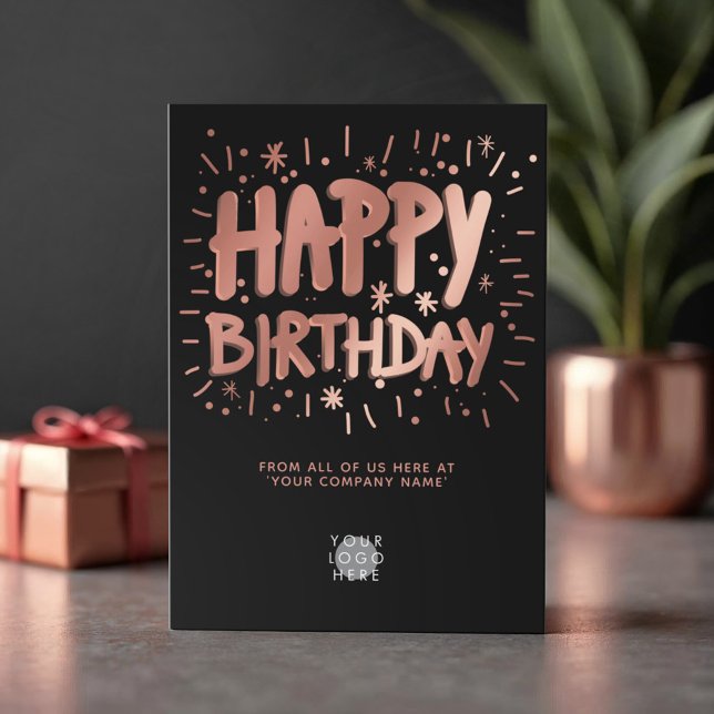 Carte Logo personnalisé Faux Rose Gold Joyeux anniversai (Créateur téléchargé)