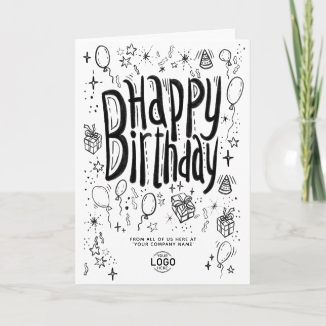 Carte Logo Personnalisé Fun Doodle Business Joyeux Anniv (Devant)