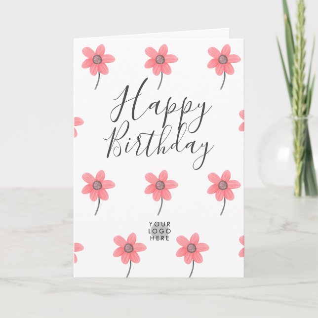 Carte Logo Personnalisé Joli Fleur Rose Joyeux Anniversa (Devant)