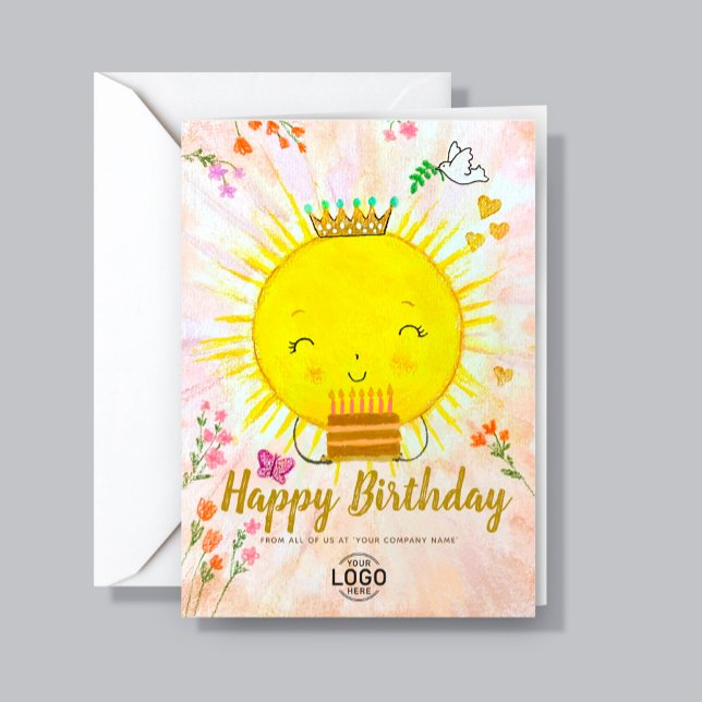 Carte Logo Personnalisé Mignonne Soleil Souriant Avec Gâ (Créateur téléchargé)