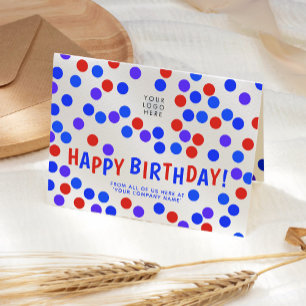 Carte Logo personnalisé Royal Blue Red Confetti Joyeux a