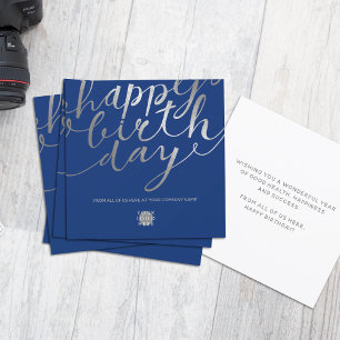 Carte Logo Silver Script Lettrer Marine Blue Anniversair