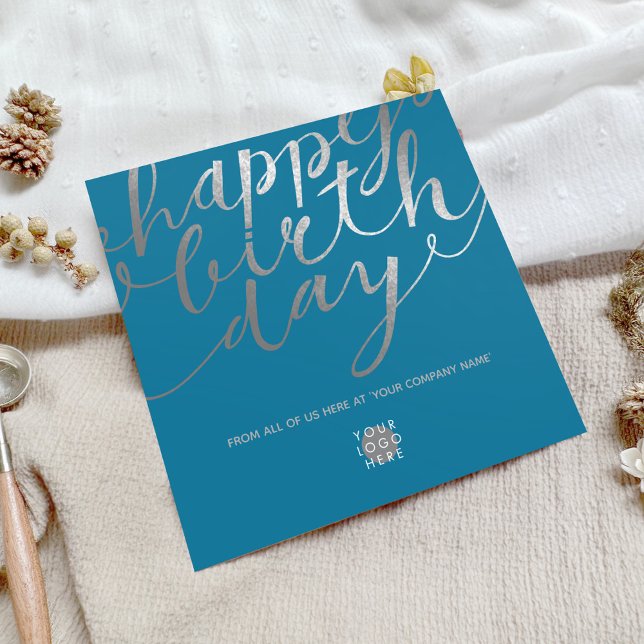 Carte Logo Silver Script Lettres bleu Turquoise Annivers (Créateur téléchargé)