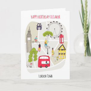Carte London Stylized Map Cartoon Happy Birthday